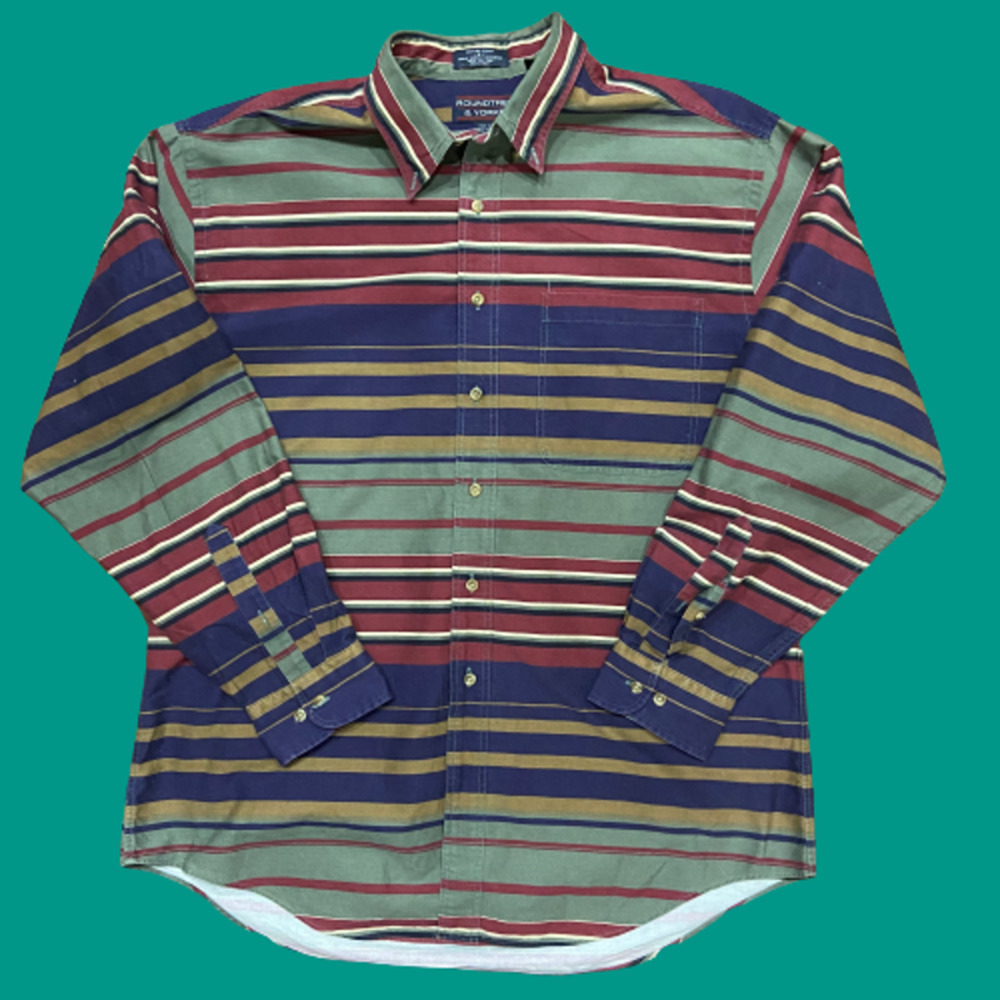 Roundtree & Yorke Vintage Multicolored Striped Button Down Shirt Men's Large